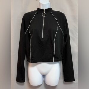 NWT Fashion Nova Friendly‎ Competition Black  Long sleeve Crop Top 3/4 zip Sz 1X